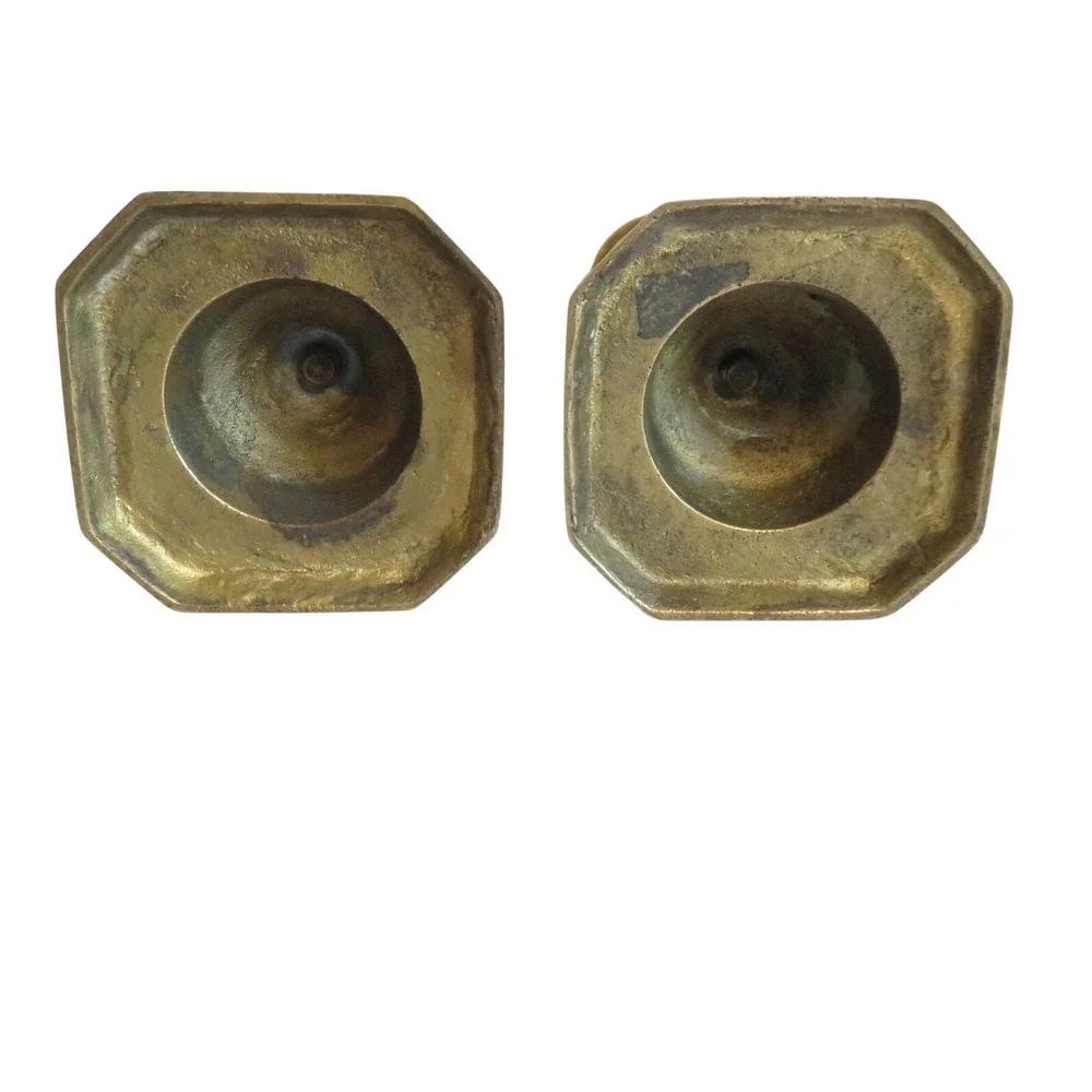 Vintage Solid Brass Candlestick‎ Holders Set of 2 Hexagonal Base 6.25 Inch Taper